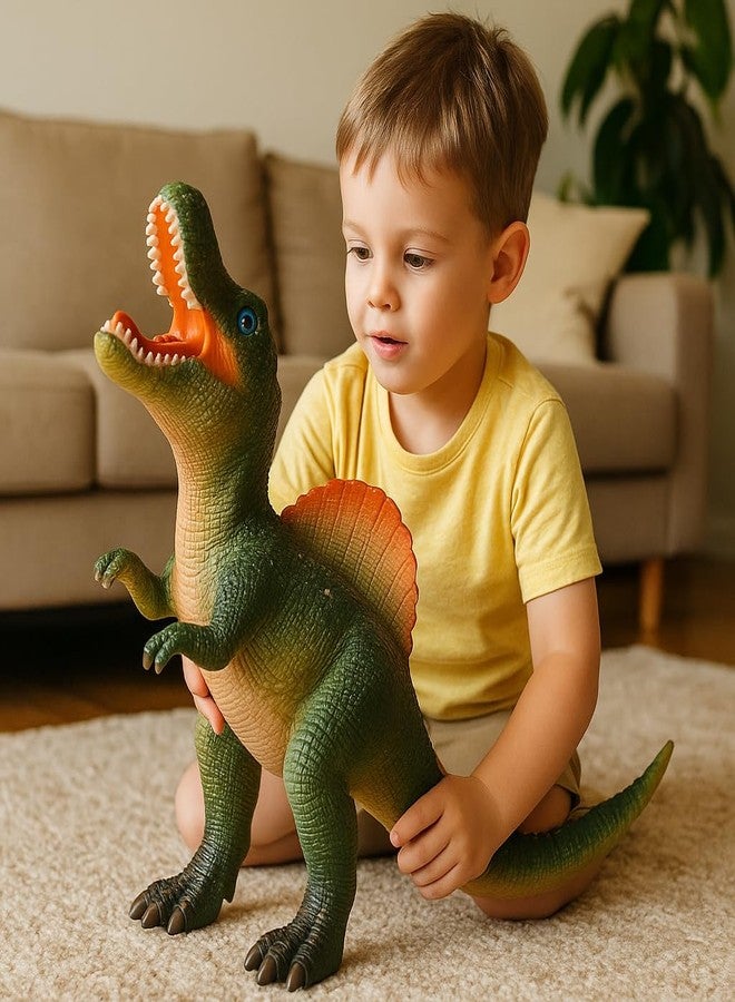 DTR Creation Spinosaurus Dinosaur Toy ? 33 cm Realistic Dino Figure, Green with Orange Fin, Soft Rubber Prehistoric Animal Model for Kids - Image 2